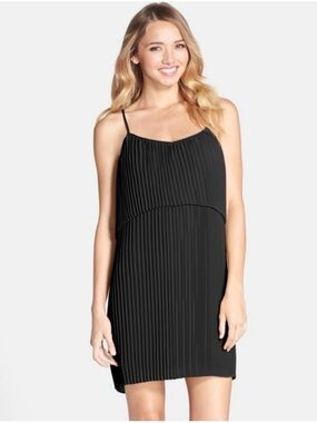 BCBGeneration Black Pleated Spaghetti-Strap Mini Dress